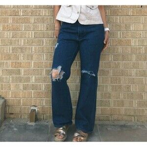 Vtg 80s Rustler wide leg dark wash‎ flare jeans 28.5" dark denim casual everyday